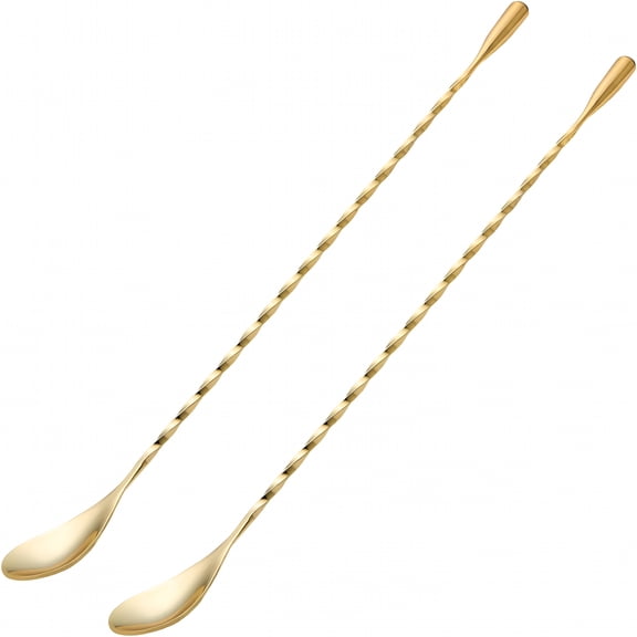 BPPEG 2 Pcs 12 Inches Bar Spoon, Long Handle Mixing Stirrers for Drink, Stainless Steel Bar Cocktail Shaker Spoon, Gold