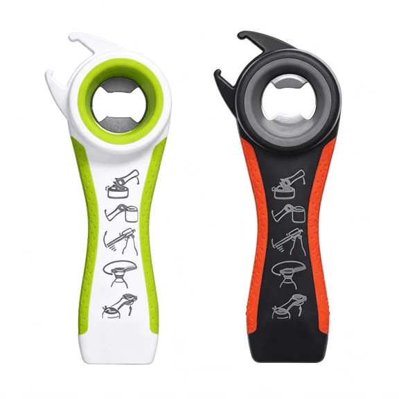 BPPEG 2 Pcs 5 in 1 Multi Function Multi-Function Can Jar Bottle Open/Tighten Bottle Jar Can Opener for Small Hands, Seniors Or Anyone Who Suffers from Arthritis Good Kitchen Tool (Black/White)