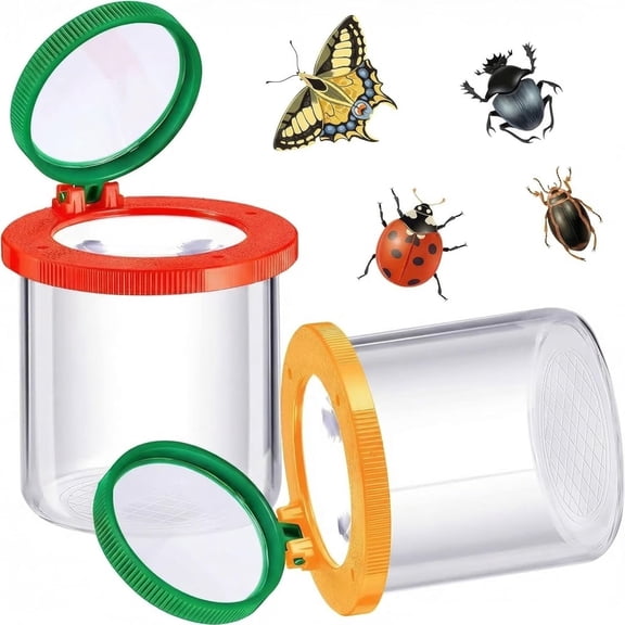 BPPEG 2 Pieces Bug Jars Insect Viewer Catcher Bug Magnifying Insect Cage Container for Kids Children Science Nature Exploration Tool Bug Container (Red,Yellow)