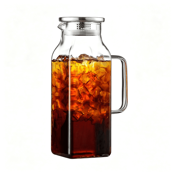 BPPEG 2 Quart (2 Liter 68 Oz) Square Glass Pitcher with Lid and Spout,Water Pitchers with Handle for Fridge,Borosilicate Glass Carafe for Hot/Cold Drink,Large Jug for Iced Tea,Water Pitcher,Milk