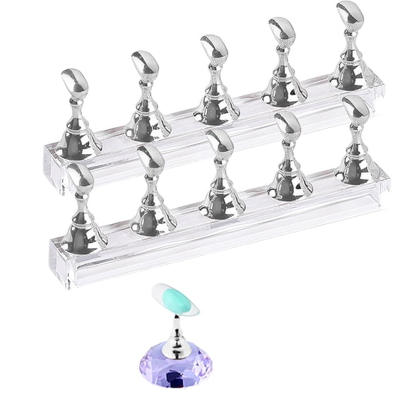 BPPEG 2 Set Nail Stand for Painting Press Nail Holder Acrylic, Magnetic Tips Training Fingernail Display Stands Silver