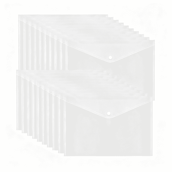 BPPEG 20 Pcs Clear Plastic Envelope with Snap Button Closure,A4 Size|Plastic Waterproof Envelope File Folder,Transparent Folders for Documents,Letter Size for School and Office Supplies
