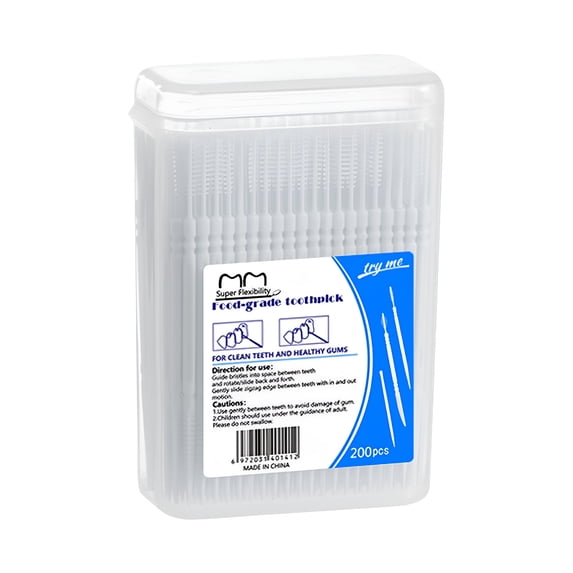BPPEG 200Pcs Double-Head Dental Floss Picks,Disposable Plastic Flossers with Holders for Teeth Cleaning,Braces Care&Oral Hygiene,Interdental Brushes for Plaque Removal