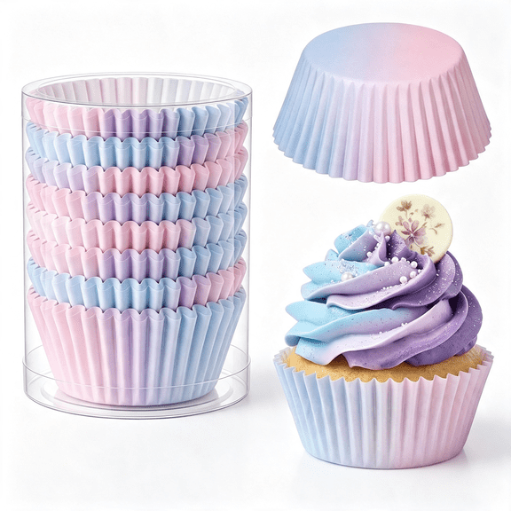 BPPEG 200Pcs Gradient Cupcake Liners Blue Pink Ombre Paper Baking Cups Mermaid Themed Muffin Cupcake Wrappers for Bridal Shower Wedding Baby Shower Gender Reveal Birthday Party Cake Decor