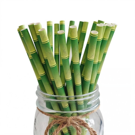 BPPEG 2026 New 150Pcs Straws Disposable Premium Paper Construction Paper Straws Bamboo Tree Texture Design Cocktail Straws for Party Bar Home Kitchen Events Style2