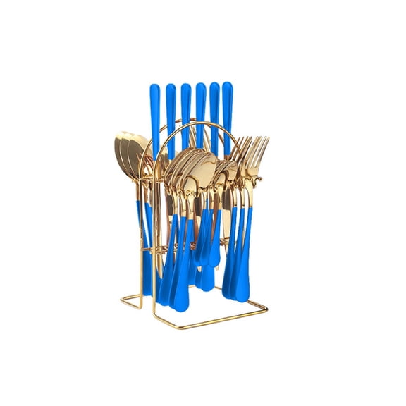BPPEG 2026 New 24Pcs Rainbow Flatware Set,Western Cuisine Silverware Dinnerware Set,Perfect for Steaks Mirror Polished Flatware Cutlery Set,Blue