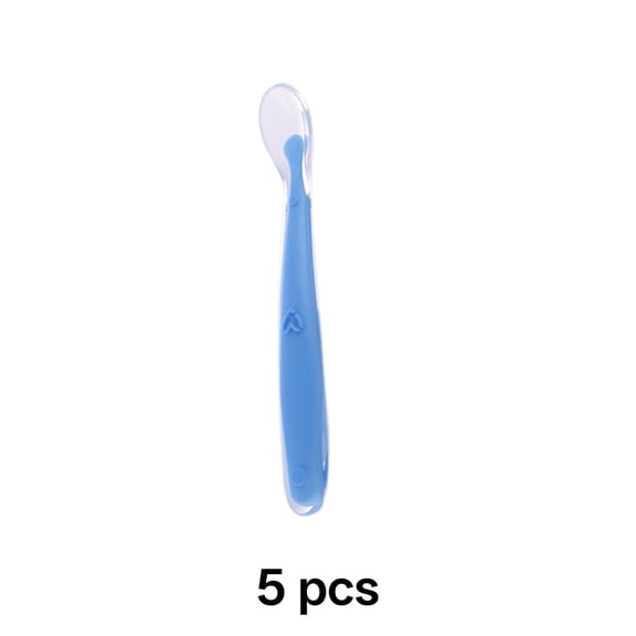 BPPEG 2026 New 5Pcs Baby Spoons Baby Spoon Toddler Spoons Easy Grip Silicone Baby Spoon Blue for Feeding Weaning Toddler Meals Baby Nutrition Travel
