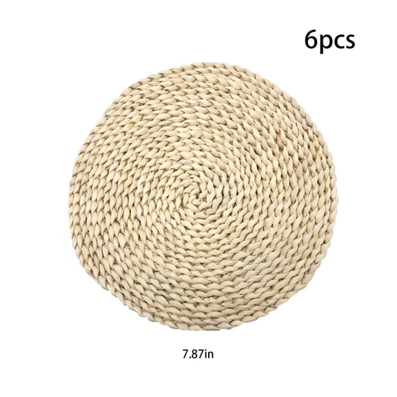 BPPEG 2026 New 6 Pcs Coaster Boho Round Handmade Woven Placemats Natural Wicker Heat Resistant Mats for Coffee Tea Juice Table Setting 7.8"