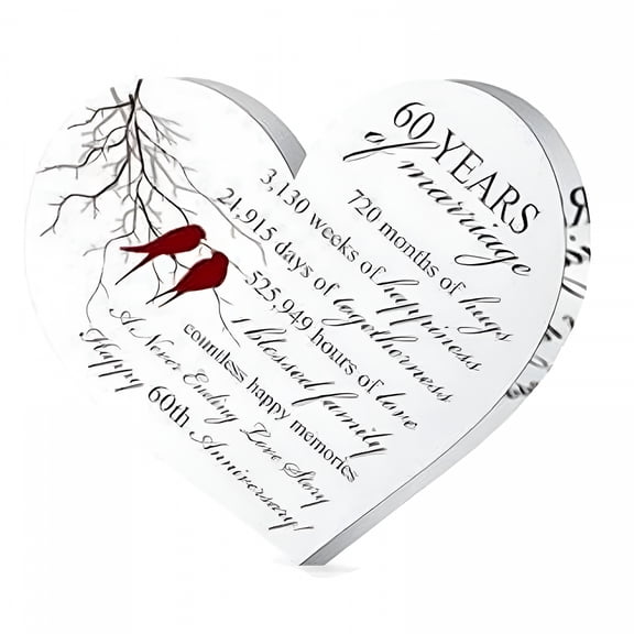 BPPEG 2026 New 60Th Years of Marriage Gift Wedding Anniversary Heart Marriage Keepsake Decoration Gift for Couple Parent Women Mom Husband Wife