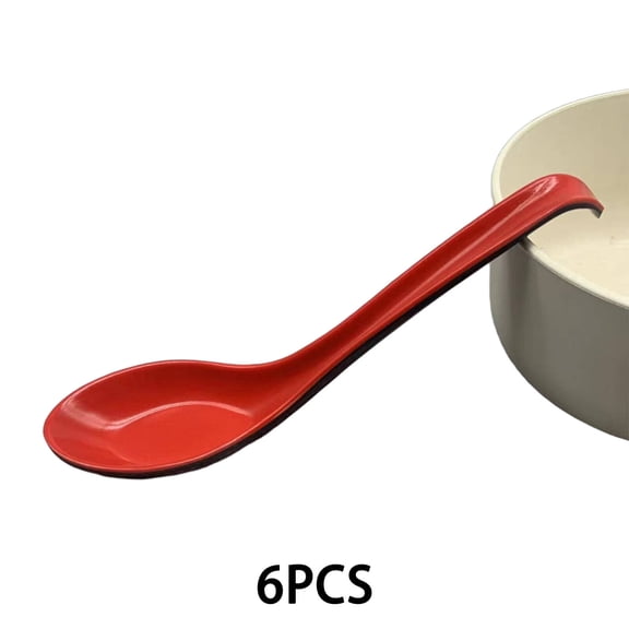 BPPEG 2026 New 6Pcs Soup Spoons Melamine Material Tea Spoons Imitation Porcelain Spoon Set Red for Soup Servings Tea Parties Everyday Use Kitchen Dining