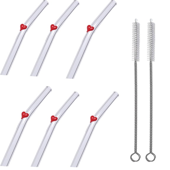 BPPEG 2026 New Glass Straws Shatter Resistant Glass Design Stylish Heart Shaped Drinking Straws Eco Friendly Reusable Straw for Drinks Beverages Home Office Travel Outdoor Use