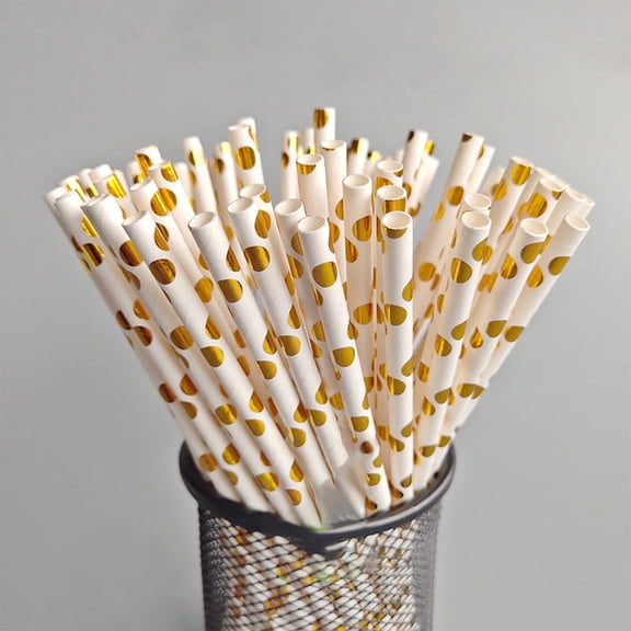 BPPEG 2026 New Straws,Eco Friendly Biodegradable Straws Disposable,Colorful Fun Plastic Straws,Elegant Gold Foil Straws Drinking Plastic for Many Occasions