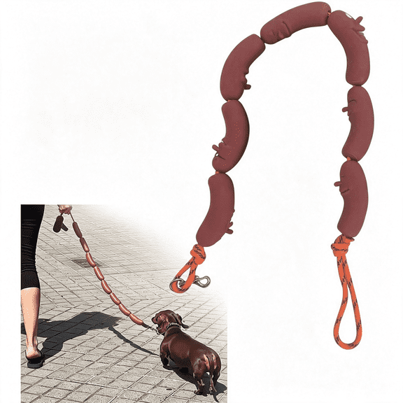 BPPEG 2026 Playful Sausage Dog Leash for Small Dogs,Durable Funny Dog Leash with Hotdog Design,Funny Walking Gear Rubber Pet Chew Toy for Dachshunds Corgis Puppies Cats (1)
