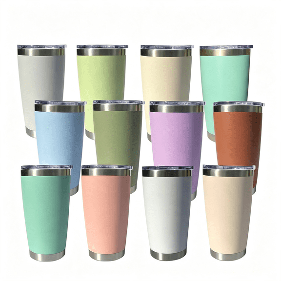 BPPEG 20Oz Insulted Tumblers Stainless Steel Cup Tumbler Bulk with Push Lid, Powder Coated Coffee Cup for Cold and Hot Drinking (12, Assorted Color)