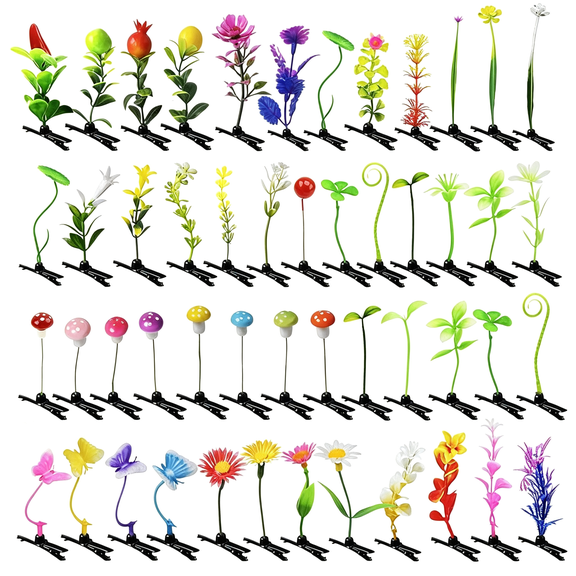 BPPEG 20Pc Mixed Bean Sprout Hair Clips Pack Little Leaf Leaves Rave Plur Festival Edm Concert Flower Grass Cute Small Straight Hairpins Funny Costume Barrette Headwear Accessories Party Pin