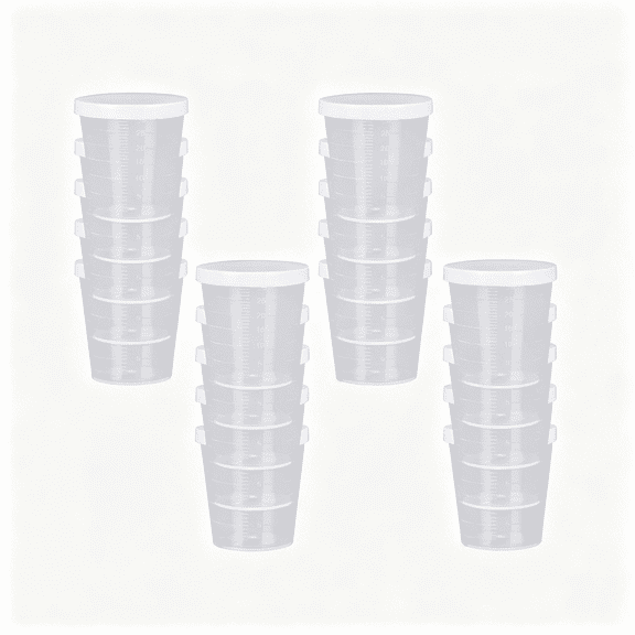 BPPEG 20Pcs Plastic Medicine Cups with Lids, 30Ml Clear Reusable Graduated Measuring Cups, Transparent Scale Container for Mixed Pills, Liquid Medication
