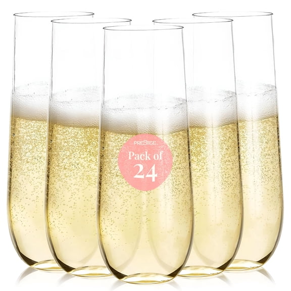 BPPEG 24-Pack Stemless Plastic Champagne Flutes - 9 Oz Clear Disposable Glasses for Wine,Cocktails,Mimosas New Years Champagne Flutes- Champagne Flutes Plastic for Parties and Celebrations