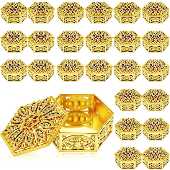 BPPEG 24 Pcs Indian Return Gifts for Pooja, Pooja Return Gifts for Ladies Indian, Gold Hollow Hexagon Candy Boxes - Bulk Decorative Containers for Wedding Diwali Christmas Party Decor