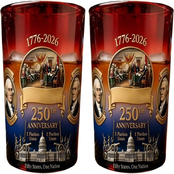 BPPEG 250 Anniversaries Whiskey Bottle, 2Pcs 250 Anniversaries Whiskey Glass, We the People Whiskeys Decanter, 250Th Usa 1776-2026 Declaration of Independence Printed Heritage Glass Patriotic Gift