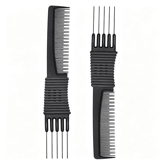 BPPEG 2Pcs Carbon Lift Teasing Combs with Metal Prong, Professional Hair Comb Black