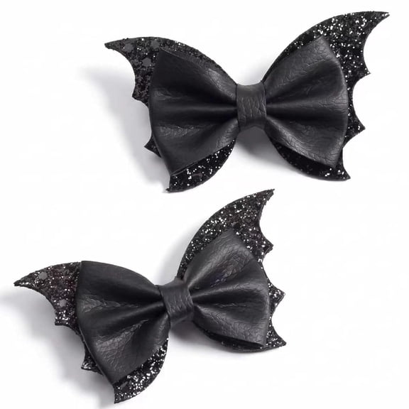 BPPEG 2Pcs Halloween Bow Hair Clips,Gothic Bat Ears Hair Accessories for Women|3.5In Bat Wing Bow Clips,Faux Leather Texture for Halloween Cosplay,Party Decor&Daily Gothic Hair Style Matching