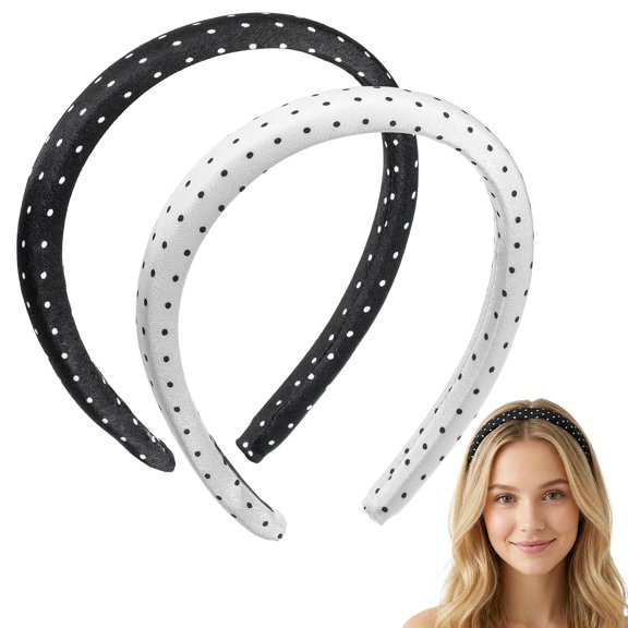 BPPEG 2Pcs Polka Dot Headband, Elastic Hair Band with No Teeth | for Women Girls, Classic Retro Style for Everyday Wear