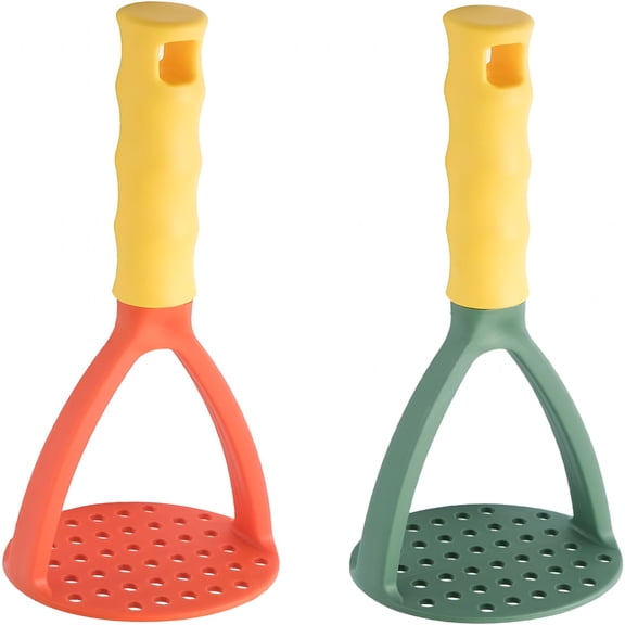 BPPEG 2Pcs Potato Masher Manual Masher Kitchen Masher Non-Scratch Nonstick Potato Pumpkin Ricer Smasher Kitchen Tools for Bean,Root Vegetables,Fruits,Baby Food,Avocado Potato Masher (Green+Orange)