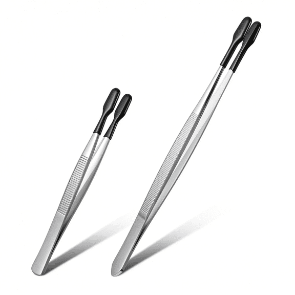 BPPEG 2Pcs Rubber Tipped Tweezers Forceps Silicone Coated Soft Tweezers Contact for Soft Contacts Non Marring Flat Tip Hobby Craft Tools Jewelry Coin Stamp Tongs for Stamps Coins Crafts Beads
