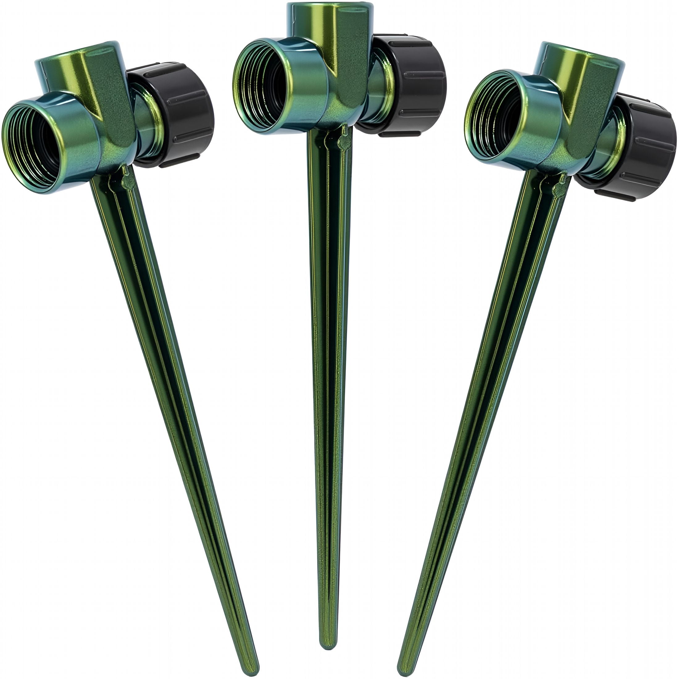 BPPEG 3 Pack Zinc Alloy Lawn Sprinkler Spike Base,Flow-Thru Sprinkler Base for Yard,Lawn,Garden and Grass Irrigation,Stable&Durable with Bright Green Glitter Design