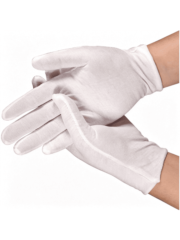 3 Pairs Cotton Gloves for Dry Hands Sleeping, Soft Sleep Gloves for Eczema, Moisturizing Overnight, SPA, Serving Costume, and Jewelry Inspection (White, 3 Pairs)