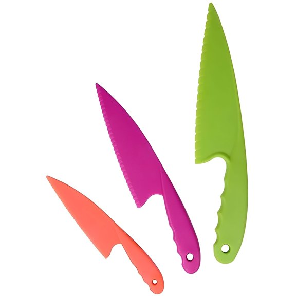 BPPEG 3 Pcs Kids Kitchen Knives Set, Safe Nylon Chef Knife for Children, Plastic Cutting Tools for Bread Salad, Learning Cooking Helper for Home School Play Kitchen