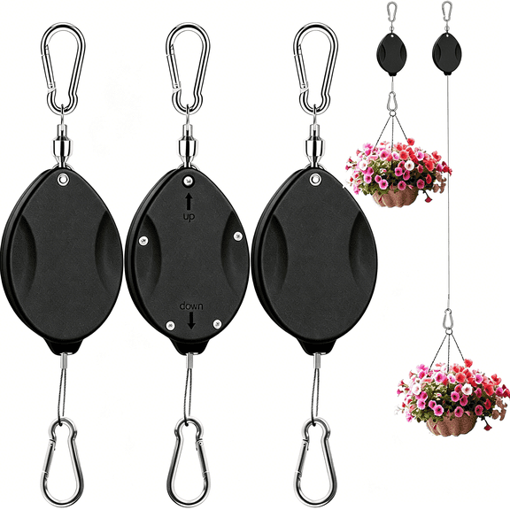 BPPEG 3 Pcs Upgraded Heavy Duty Retractable Plant Hanger,Plant Pulleys for Hanging Plants,Easy to Raise and Lower,Auto Lock,Adjustable Hook for Garden Baskets Pots,Birds Feeder and Grow Lights