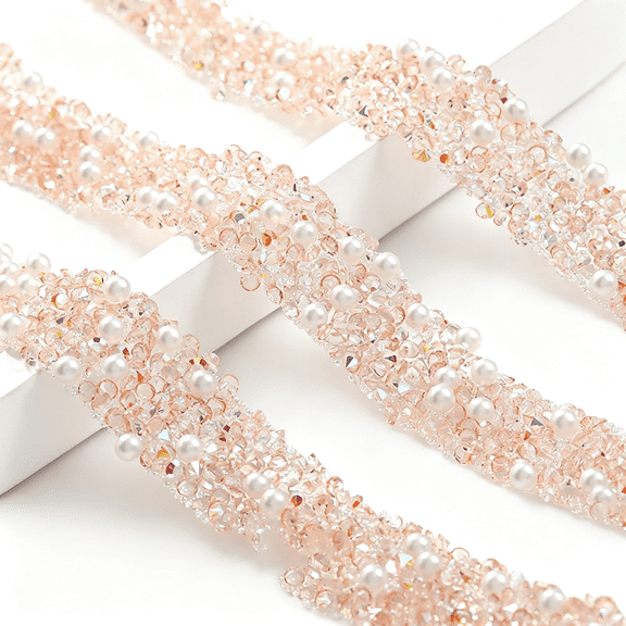 BPPEG 3 Yards Pearl Rhinestone Ribbon Champagne Diamond Strip Sticker 1.3 Cm Width Rhinestone Tape Sticker,Shiny Diamond Ribbon Self Adhesive with Pearl for Car Wedding Birthday Party Decoration