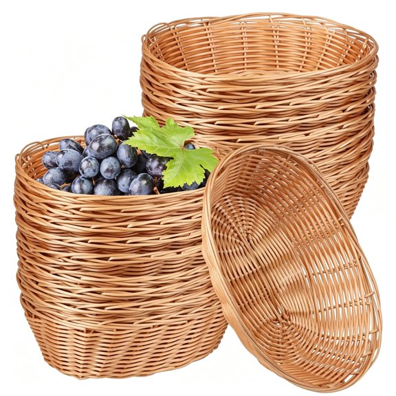 BPPEG 30 Pack Oval Poly Wicker Basket,9 x 6 x 2.6"Poly Wicker Bread Baskets,Medium Size Gift Baskets for Kitchen,Christmas Gifts,Centerpiece Display,Storing Bread,Fruits,Vegetables,by