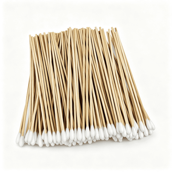 BPPEG 300 Pcs 6 Inch Long Bamboo Cotton Swabs with Wooden Handles-Cotton Tip Applicators for Cleaning, Makeup, Pets Care,Remover - for Ceramics, Jewelry (300)