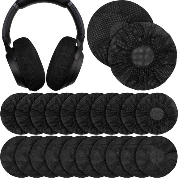 BPPEG 300 Pieces Disposable Headphone Covers Non Woven Sanitary Fabric Headset Earphone Covers for Ear Pad Headphones,Headphone Ear Covers(L-11 Cm,Black)