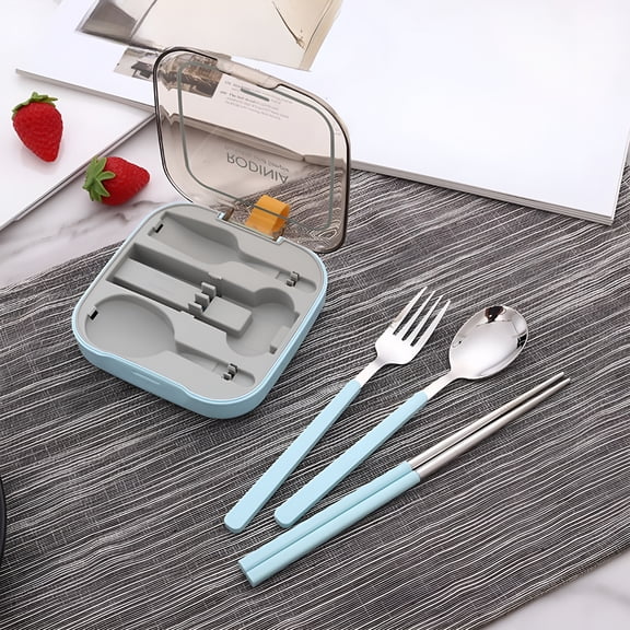 BPPEG 304 Stainless Steel Portable Cutlery Set with Case - 4-Piece Travel Utensil Kit (Fork,Spoon,Chopsticks) - Compact Reusable Lunch Box Essentials for Office,School,Camping & Outdoor Dining