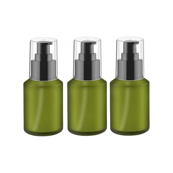 BPPEG 30Ml 1Oz Empty Glass Pump Bottle with Press Pump, Green Portable Refillable Liquid Foundation Container, Travel Cream Lotion Dispenser Storage Bottles for Essence Emulsion Sample Holder