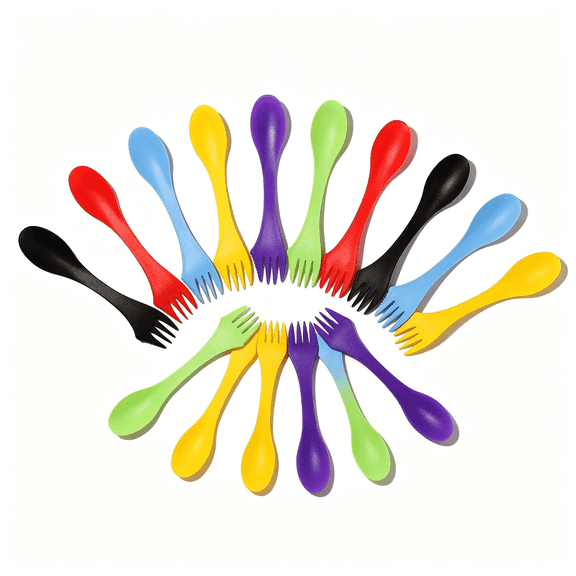 BPPEG 30Pcs Plastic Sporks Sporks 3 in 1 Travel Fork for Camping, Travel, Home, Restaurant (7 Inch)
