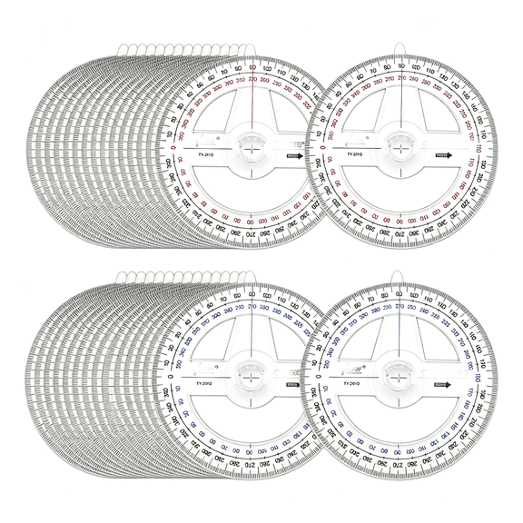 BPPEG 360 Protractor 50 Pack, 4 Inch Clear Plastic Circular Protractor, Double Scale Inch & Centimeter, Math Geometry Drafting Measuring Tool for Students Office