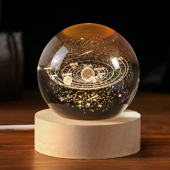 BPPEG 3D Solar System Crystal Ball 60Mm Universe with Laser Engraved Model Astronomy Decor for Kids,Physics Enthusiasts,And Space Model Collectors