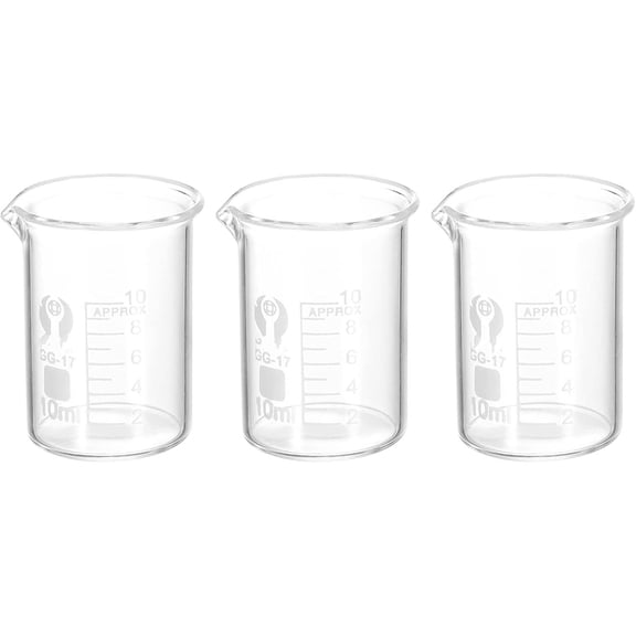 BPPEG 3Pcs 10Ml Low Form Glass Beaker, 3.3 Borosilicate Glass Graduated Printed Scale Measuring Cups with Spout for Kitchen Lab Liquids, Heat Resistant Glass Measuring Cups