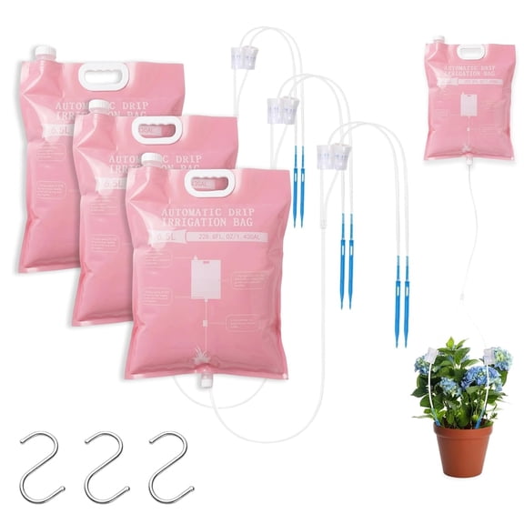 BPPEG 3Pcs Plant Self Watering Device,6.5L Automatic Vacation Plant Waterer Bag,Self Watering System W/2 Adjustable Outlets Self Watering Automatic Plant Waterer for Plants,Water Plants While Away