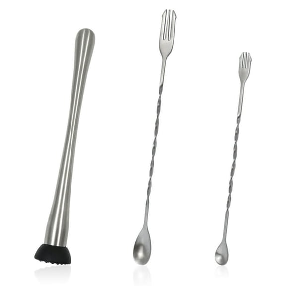 BPPEG 3Pcs Stainless Steel Cocktail Muddler and Mixing Spoon Home Bar Tools Set,10 & 12 Inch Spiral Bar Spoon with Muddler for Making Delicious Mojitos,Fruit Based Drinks,Juice