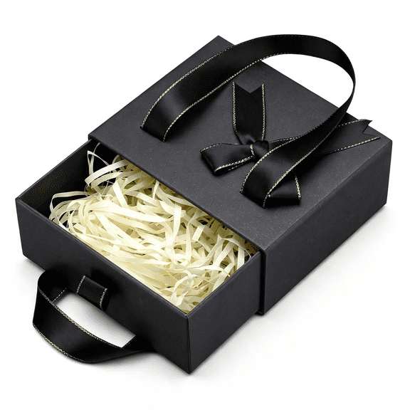 BPPEG 4.7X3.9X2 Small Drawer Black Gift Box,Empty Gift Box for Presents for Women Men,Mini Decorative Package Storage Boxes with Ribbon for Travel Perfume Roller Bottles Cosmetic Containers