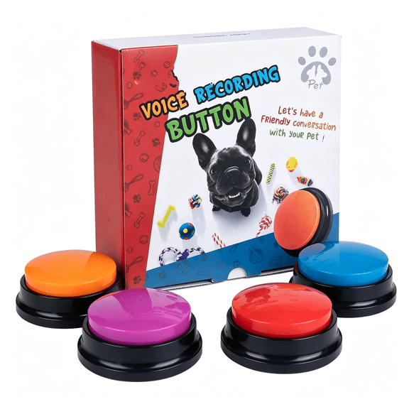 BPPEG 4 Color Voice Recording Button,Dog Buttons for Communication Pet Training Buzzer,30 Second Record&Playback,Funny Gift for Study Office Home-4 Color Packs