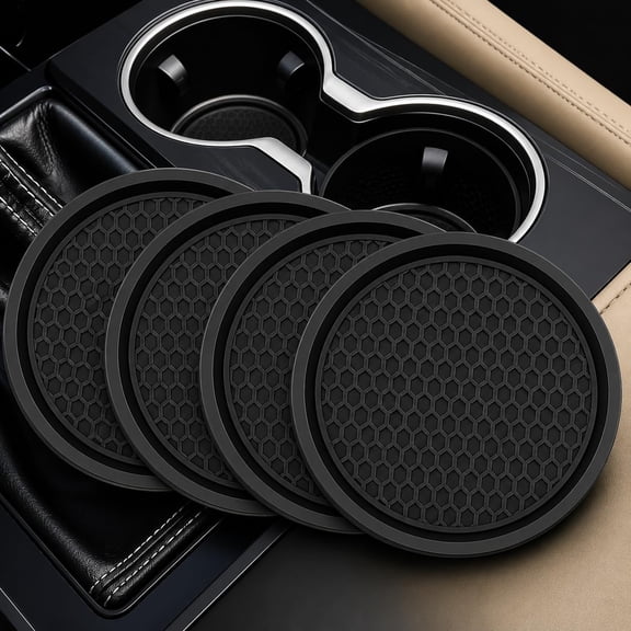 BPPEG 4 Pack Car Cup Holder Coasters Automotive Vehicle Drink Bottle Insert Pads Anti Slip Soft Pvc Rubber Universal Interior Embedded Mats Auto Accessories 7Cm Black
