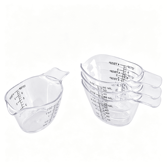 BPPEG 4 Pack Small Measuring Cups,2Oz/60Ml Mini Measuring Cup with Tsp/Tbsp/Oz/Ml Markings,Clear Easy-Read Scale for Kitchen,Resin,Diy,Beauty Mixing (4)