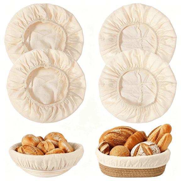 BPPEG 4 Pcs Banneton Liners, Banneton Basket Liner, 2 Round & 2 Oval | Sourdough Proofing Covers, 10 Inch Cotton Linen Natural Rattan Proofing Cloth for Bakery, Home Baking