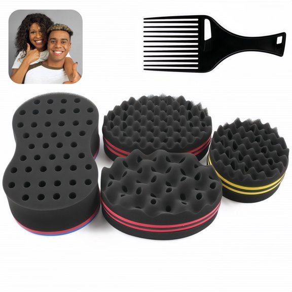 BPPEG 4 Pcs Big Holes Magic Sponge Brush for Wave Coils, Black Hair Sponge for Men and Women, Ideal Hair Sponges for Black Men Curls
